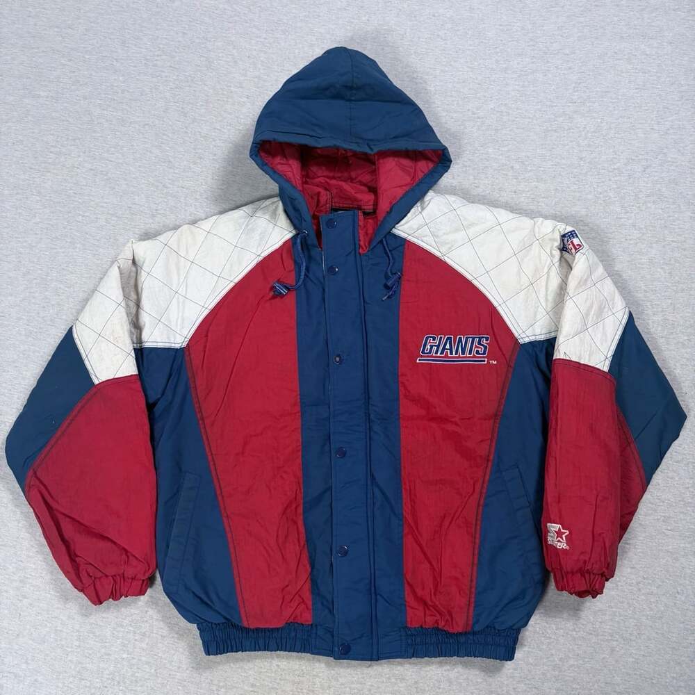 Starter New York Giants NFL Vintage Hooded Puffer Jacket Size M